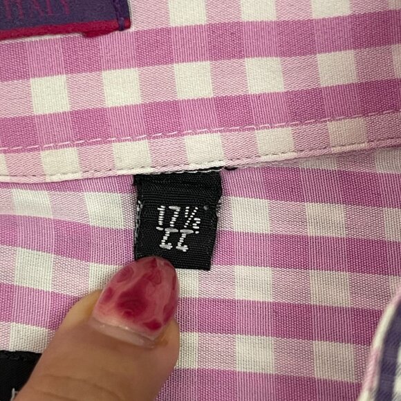 Paul Smith Men's Purple White Checkered Button Down Long Sleeve Shirt 17 1/2 - Picture 5 of 9